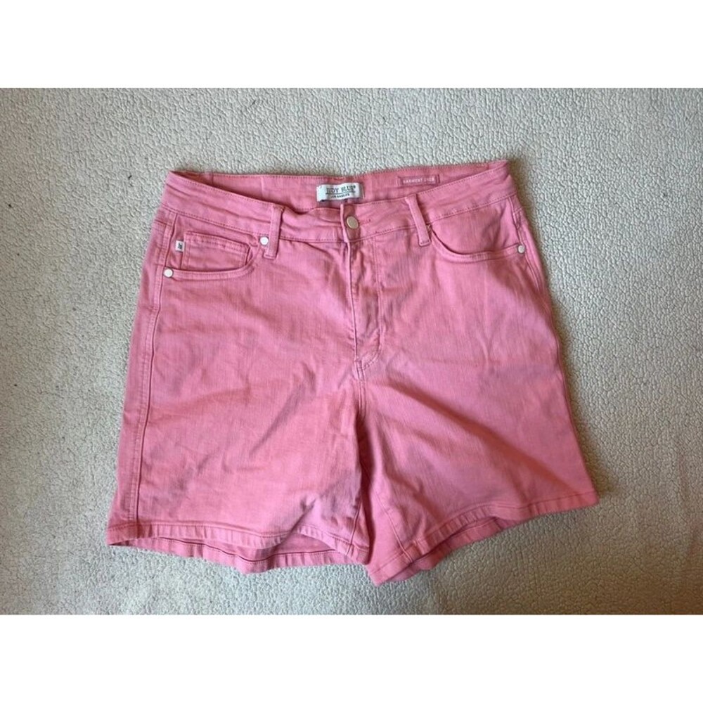 Judy Blue High Rise Control Top Cuffed Shorts Pink Colony Womens 1XL